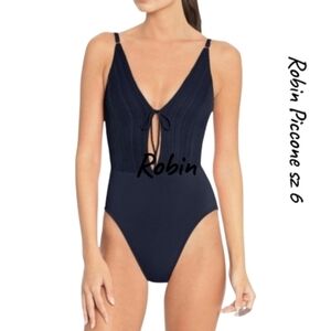 Robin Piccone Navy Blue Front Tie One Piece Swimsuit sz 6